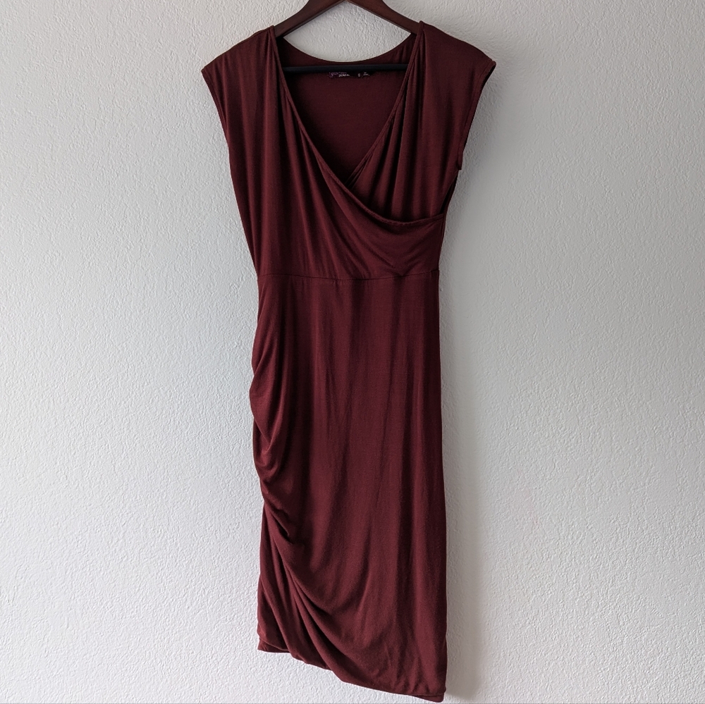 PrAna Women's Shayla Dress In Raisin Cap Sleeve Ruched Side Faux Wrap Size S